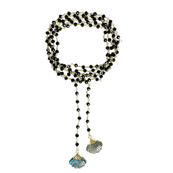 Black Spinel with Mystic Labradorite Drops Lariat Necklace