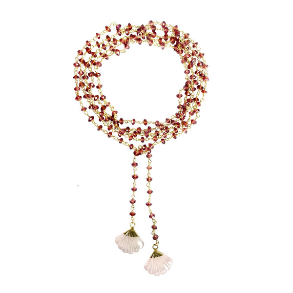 Garnet with Rose Quartz Drops Lariat Necklace