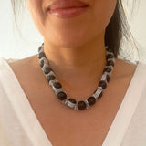 Obsidian Bead with Ribbon Accent Necklace