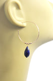 Blue Sapphire Drop Hoop Earrings