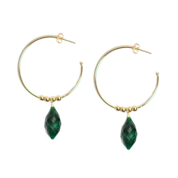 Emerald Drop Hoop Earrings